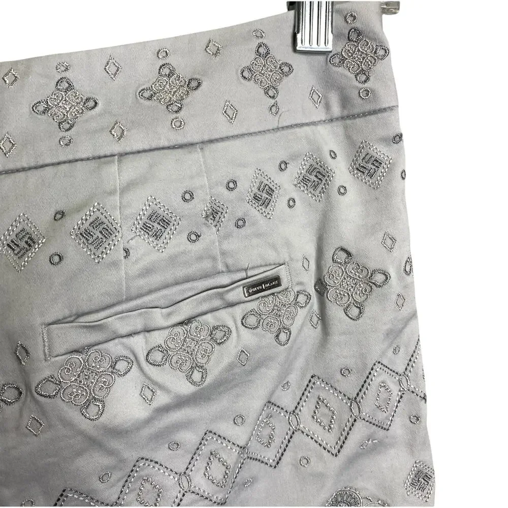 White House‎ Black Market Women's Sz 0 Shorts Chino Gray Embroidered Floral